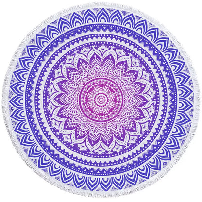 Round printed polyester towel mat for beach, yoga, and home decor with vibrant 3D patterns