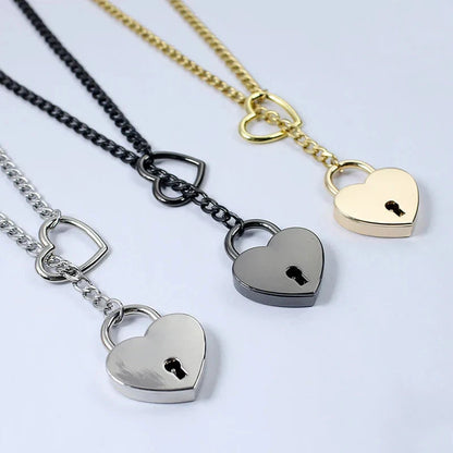 Adjustable heart-shaped O-ring slip chain necklace in black, silver, and gold