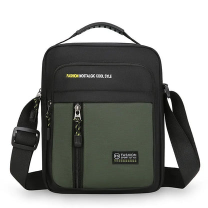 Men's nylon crossbody messenger bag with adjustable strap in green colour
