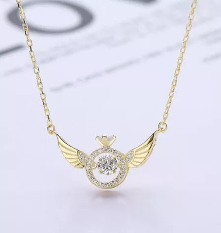 Angel Wings Necklace for women with adjustable water wave chain, available in gold, silver, and rose gold.