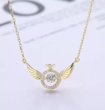 Angel Wings Necklace for women with adjustable water wave chain, available in gold, silver, and rose gold.