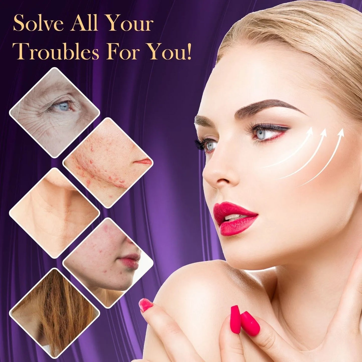 Purple high-frequency beauty instrument with six accessory heads for professional skin treatment