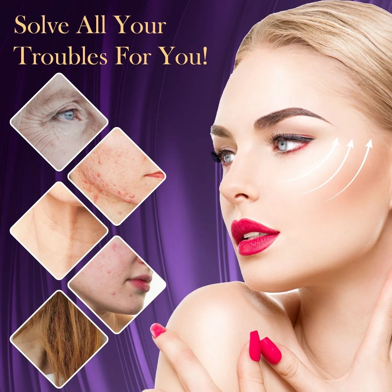 Purple high-frequency beauty instrument with six accessory heads for professional skin treatment