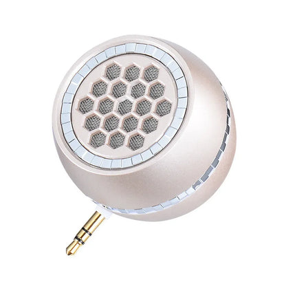 Universal external amplifier speaker in black, rose gold, and local gold colours with 5V power input.