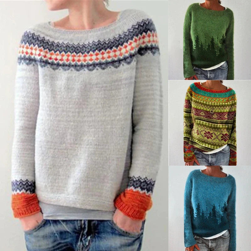 Stylish multicolor knit pullover sweater for women with relaxed fit and variety of vibrant color options