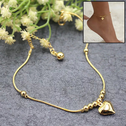 Gothic gold color heart pendant anklet with ball beads for women