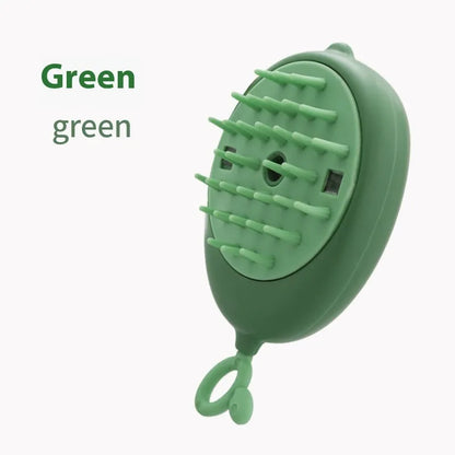 Green avocado-shaped pet grooming spray brush with comb for dogs and cats on a white background.