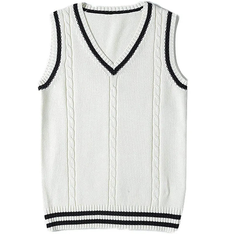 Women's slim fit V-neck knitted waistcoat sweater with striped stitching in acrylic fabric