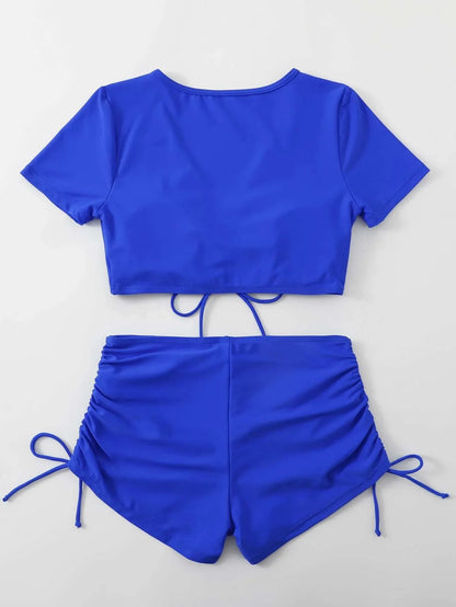 Women's lace-up front swimsuit with bow detail in polyester fabric for swimming