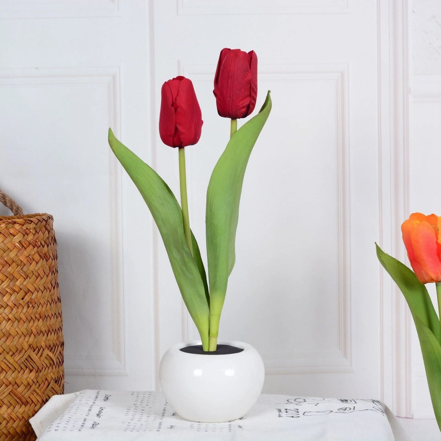 LED Tulip Flower Night Light in ceramic pot with vibrant colors for home decoration