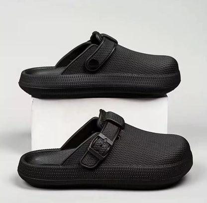 Lightweight EVA indoor home slippers in black, gray, and white