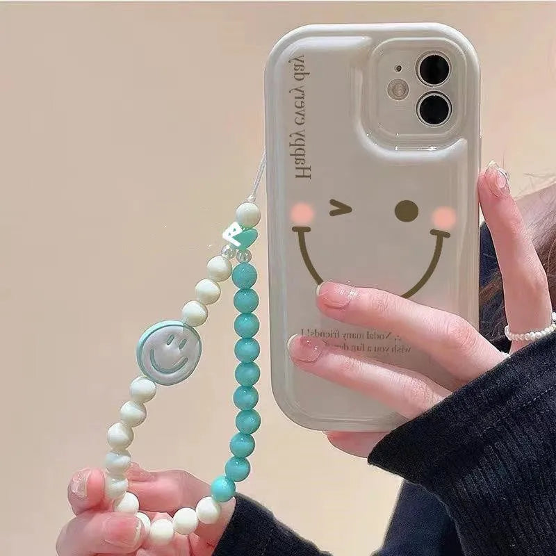 Mint green and clear TPU iPhone case with optional metal chain on an iPhone