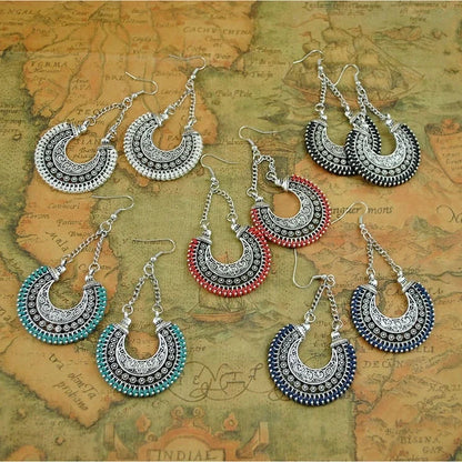 Bohemian Vintage Hand-Woven Rope Earrings with hollow-carved meniscus flower basket design