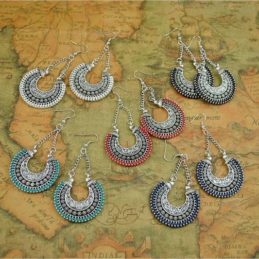 Bohemian Vintage Hand-Woven Rope Earrings with hollow-carved meniscus flower basket design