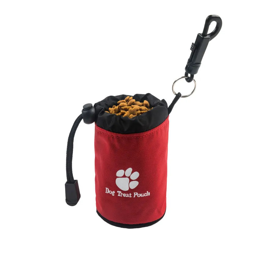 Mini nylon pet snack training bag in solid colour, shown in red, green, black, and blue options.