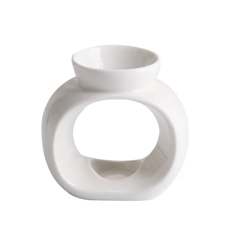 White Nordic style ceramic aromatherapy stove with anti-dry burning design for safe essential oil evaporation