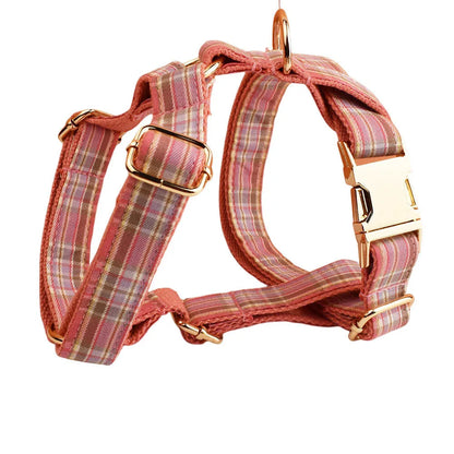 Plaid cloth dog collar and leash set with bow and vest for special occasions
