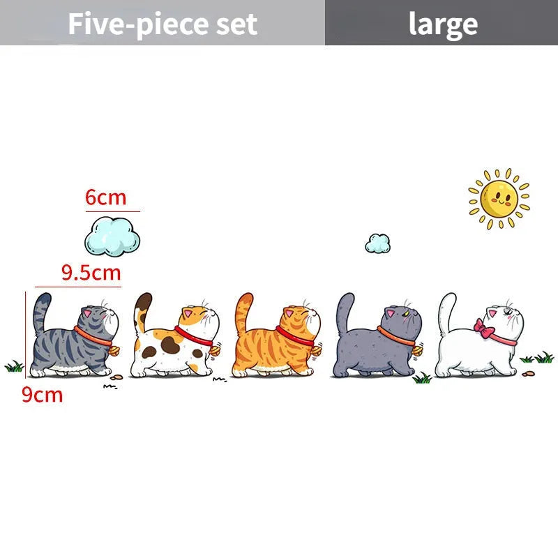 Climbing cats car sticker showing five cats walking design on vehicle surface