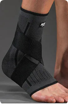 A black sports ankle support brace shown on an ankle, suitable for running and basketball.
