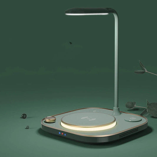 Wireless Charging Desk Lamp with 15W fast charging, adjustable LED lighting, and advanced safety features for a convenient and stylish workspace solution.