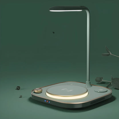 Alpharan three-in-one 15W wireless magnetic charging dock with desk lamp in black, green or white colours