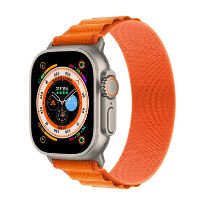 Alpine nylon watch band with metal head grain in 38/40/41mm and 42/44/45/49mm, Starlight, Black, Green, Orange and Grey options