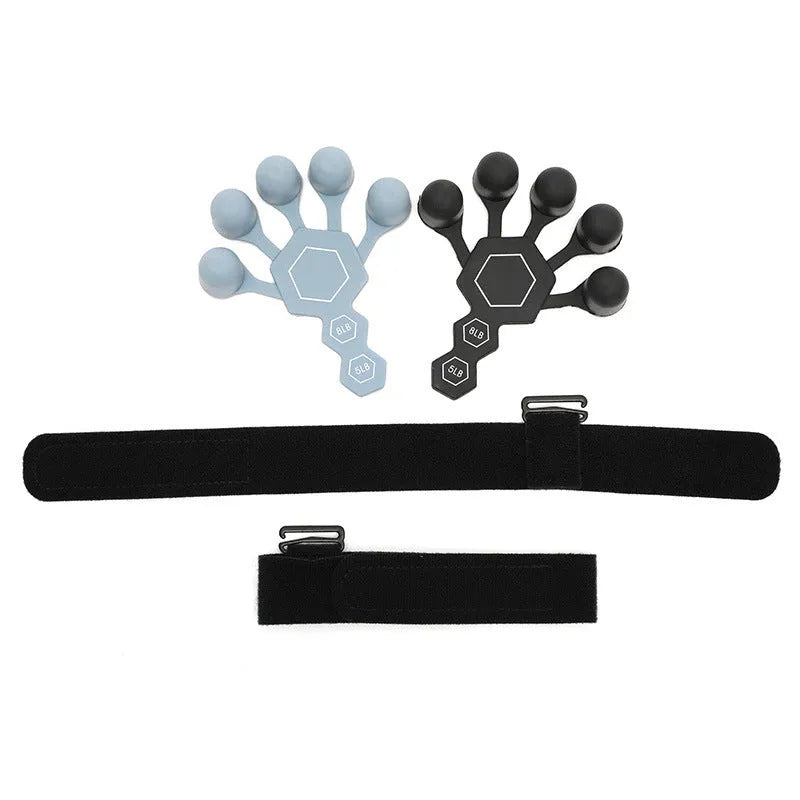 Grey and black silicone hand trainer for adult finger rehabilitation and strength exercises