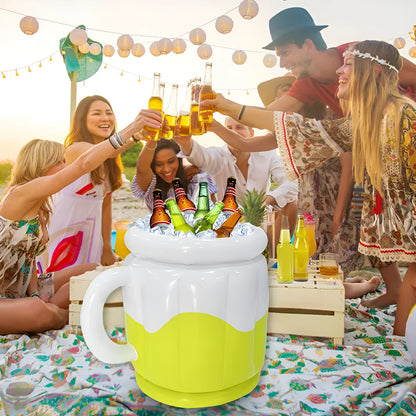 Bright yellow inflatable PVC ice bucket for portable drink cooling at parties and outdoors.