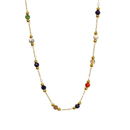 Women's gold titanium steel necklace with natural stone pendant on O-ring chain
