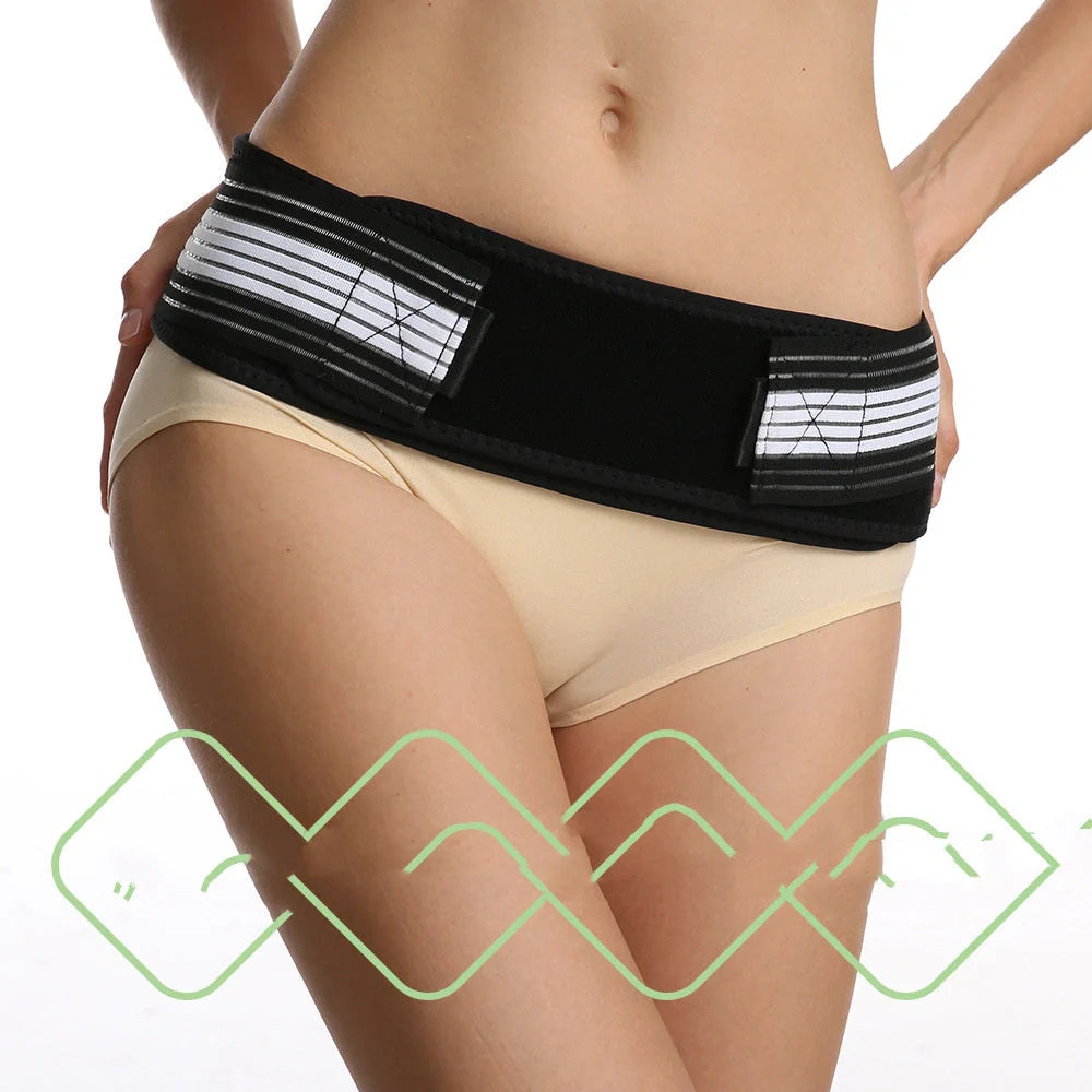 Double-reinforced Pelvic Repair Orthosis Protective Belt in black, available with or without vents for adjustable pelvic support and correction