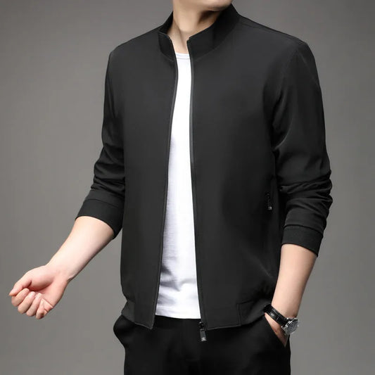 Korean-style loose lapel autumn jacket in black, grey, blue, dark blue, or navy blue with zipper pockets