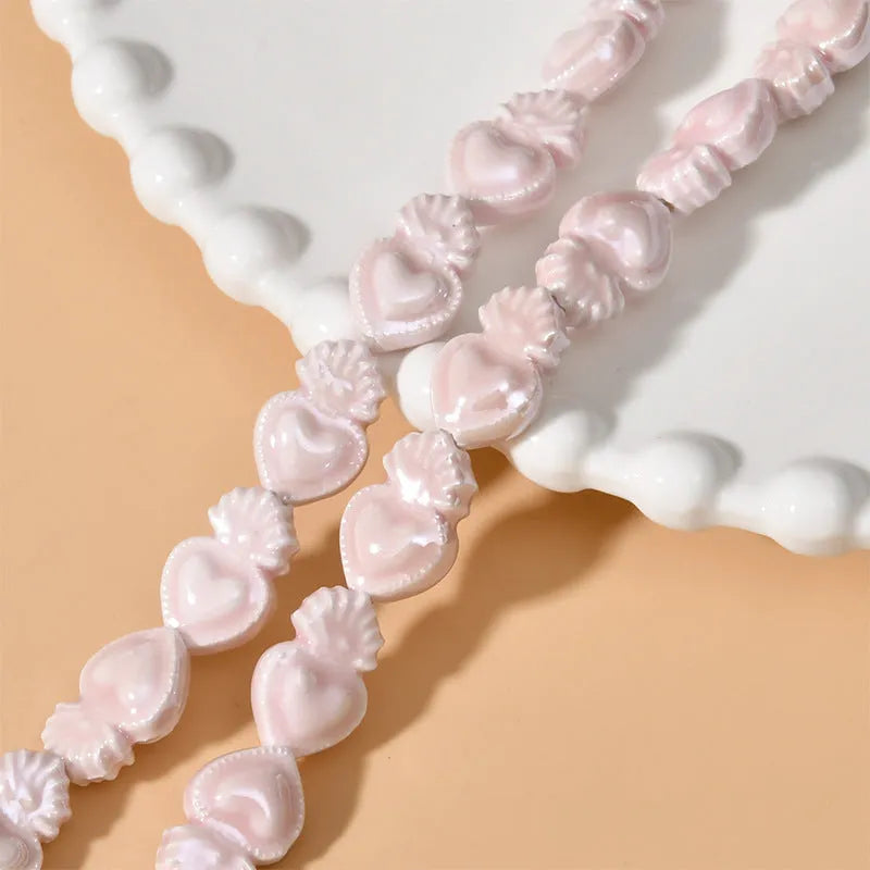 Ceramic heart torch beads in multiple colours for jewellery making, 10x15mm size