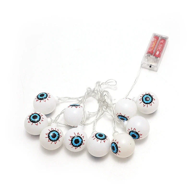 Spooky Halloween LED Ghost Eye String Lights - 10 Pcs, Flexible Design, Warm Colorful Glow, Versatile Decor