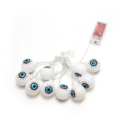 Spooky Halloween LED Ghost Eye String Lights - 10 Pcs, Flexible Design, Warm Colorful Glow, Versatile Decor