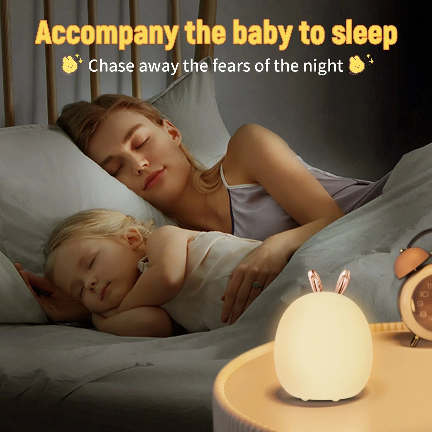 Adjustable silicone baby night light with touch control in deer and rabbit designs