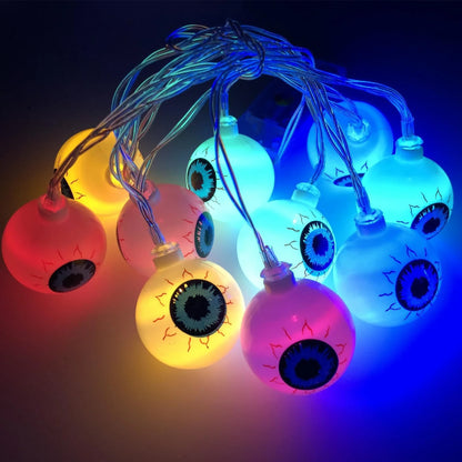 Spooky Halloween LED Ghost Eye String Lights - 10 Pcs, Flexible Design, Warm Colorful Glow, Versatile Decor
