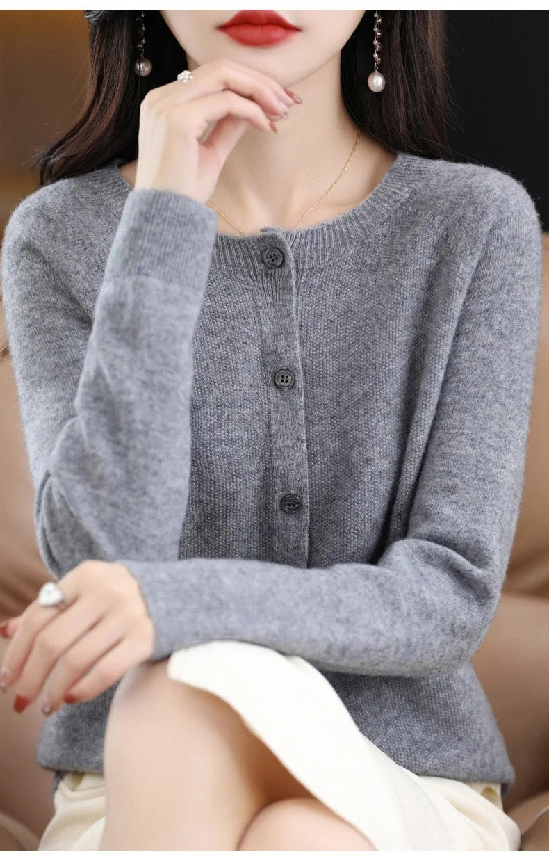 Stylish and comfortable Merino wool cardigan sweater for women in a variety of chic colors