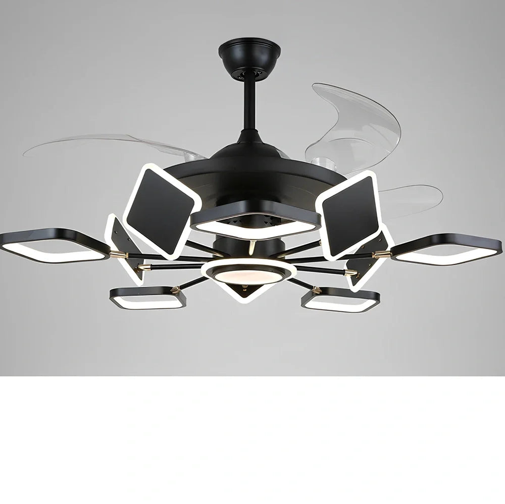 Nordic ceiling fan with 106cm blades and integrated LED light in black finish with remote control