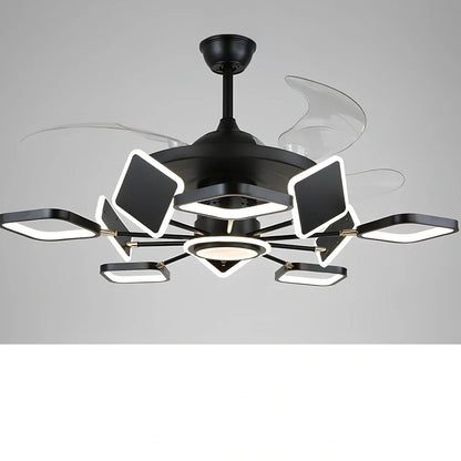 Nordic ceiling fan with 106cm blades and integrated LED light in black finish with remote control