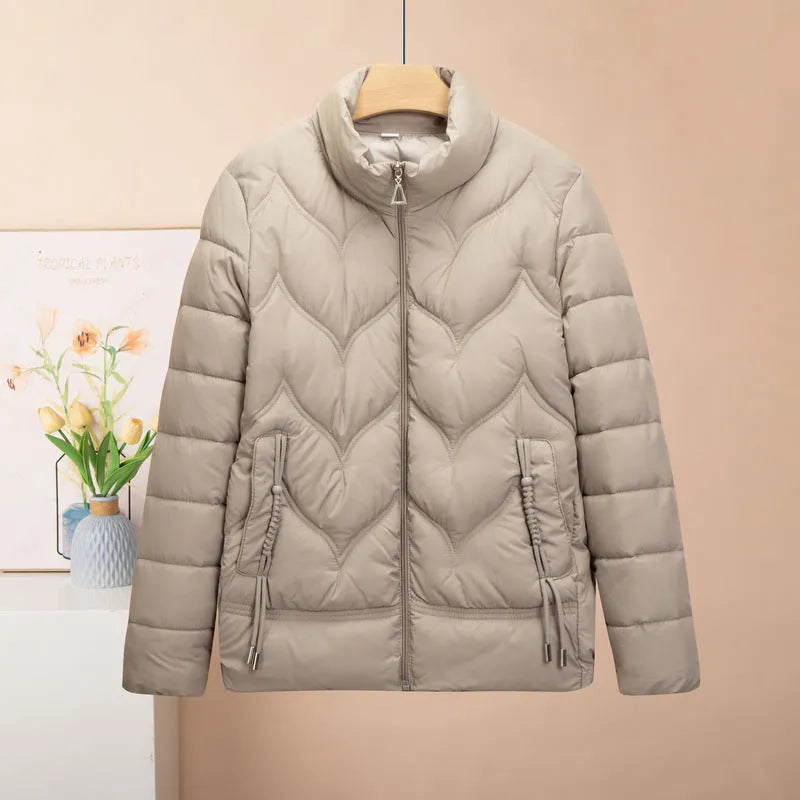Women's long sleeve cotton coat with stand collar in solid colour, loose fit, sizes XXL to 6XL