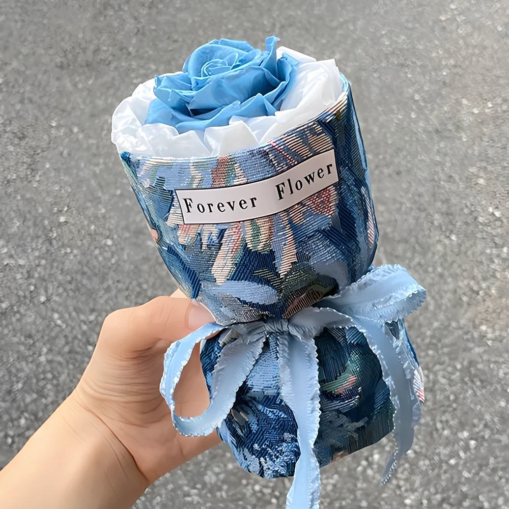 Preserved dried flower bouquet in gradient pink purple colour, 30cm height, eternal life roses