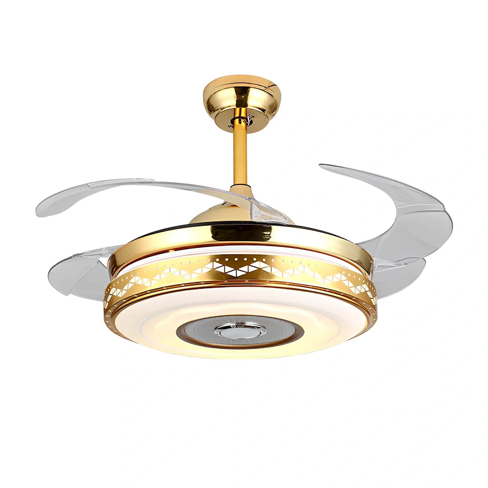 42-inch ceiling fan light with acrylic blades and gold three-tone lighting, remote control