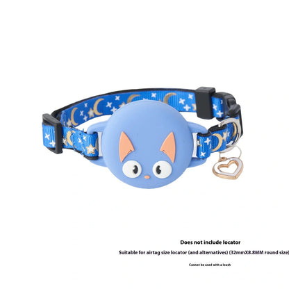 Adjustable AirTag cat collar with plastic protective case in pink, blue, light green, and black colour options