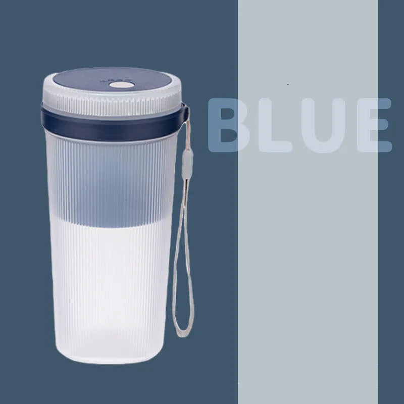 Portable USB rechargeable blender cup in blue, green, or pink with 300ml capacity and detachable blades