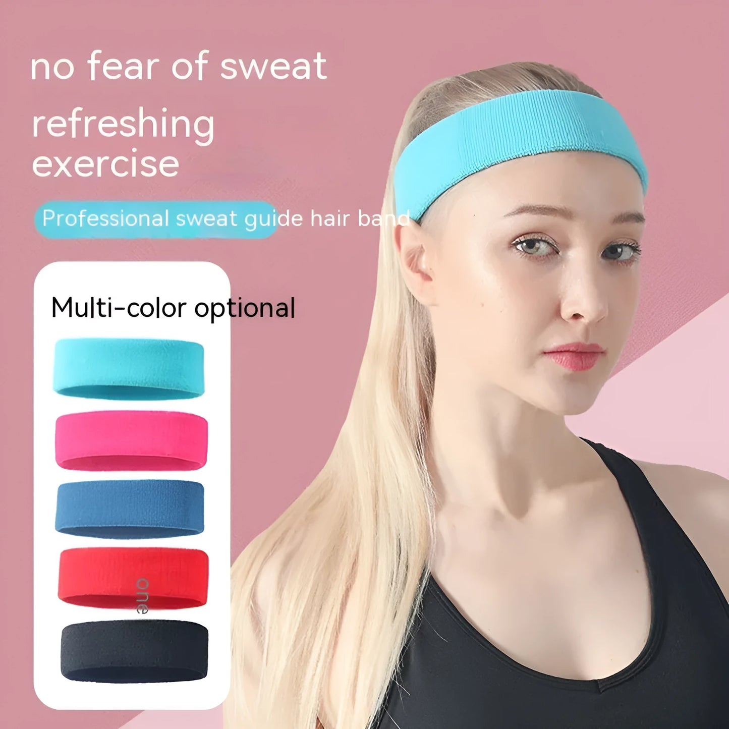 Solid colour elastic widening sports sweatband for fitness and running.