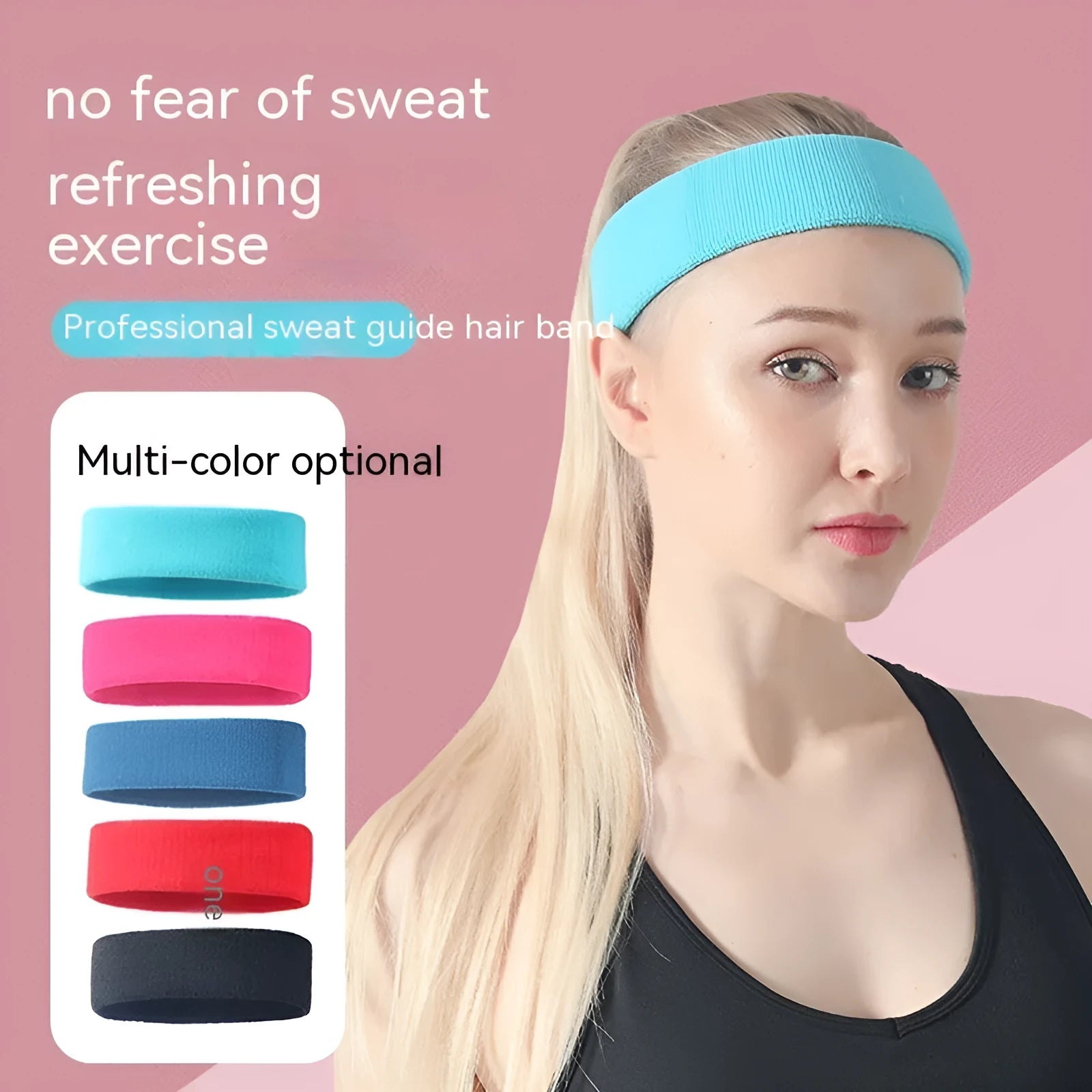 Solid colour elastic widening sports sweatband for fitness and running.