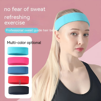 Solid colour elastic widening sports sweatband for fitness and running.