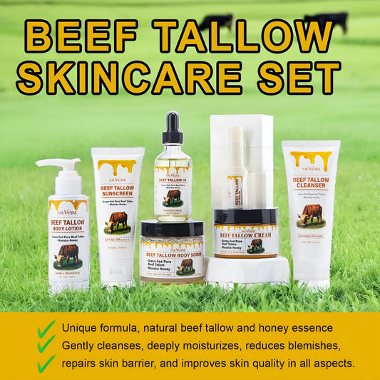 Butter honey seven-piece skincare set with facial cleanser, face cream, lipstick, protective cream, body lotion, facial scrub and beef fat