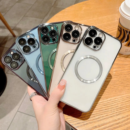 TPU transparent electroplating CD pattern magnetic phone case showing holographic effect on iPhone
