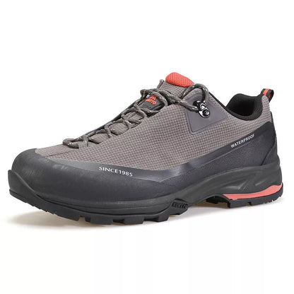 Men's low-top mountain climbing shoes with non-slip rubber sole and breathable leather mesh upper
